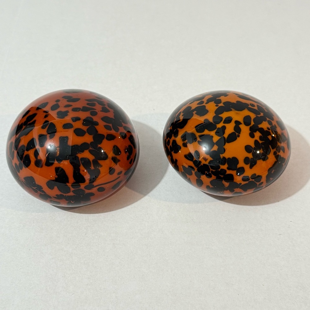 Leopard Spot Art Glass Paperweights – Set of 2 – Handblown Tortoiseshell Pattern